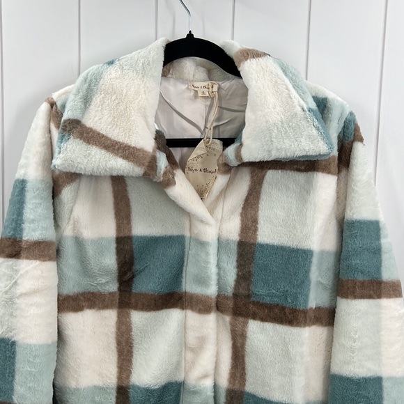 🆕Hem & Thread Fleece Jacket Plaid Colorblock Teal/Robins Egg Blue & Cream NWT - Picture 3 of 13